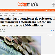 Economa.- Las operaciones de private equity aumentaron un 13% hasta las 122 con un importe de ms de 8.000 millones